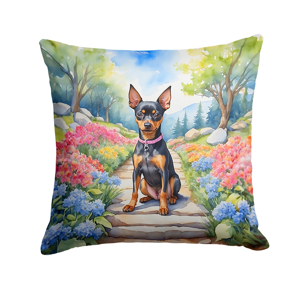 DAC6673PW1818 18 x 18 in. Miniature Pinscher Spring Path Throw Pillow