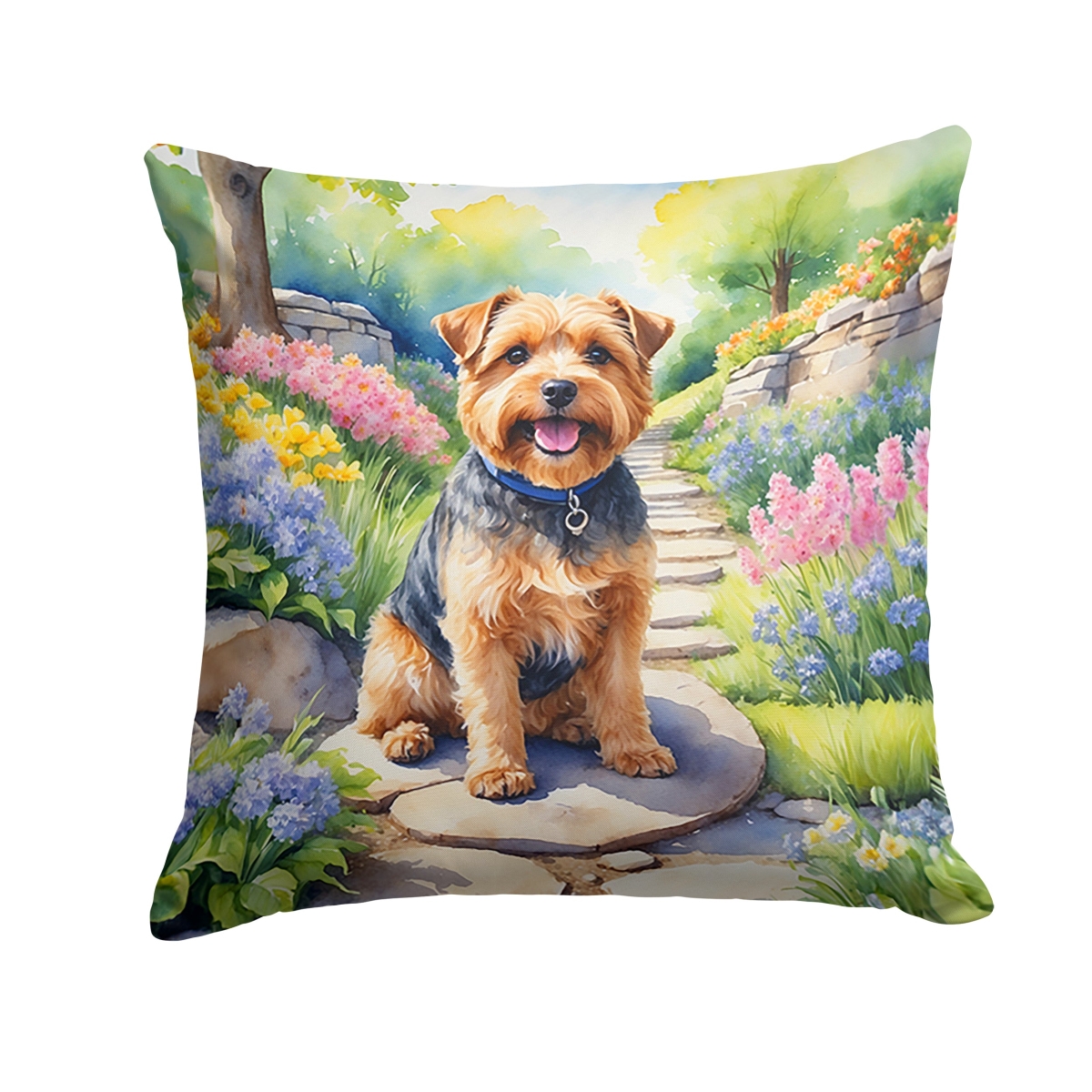 DAC6678PW1818 18 x 18 in. Norfolk Terrier Spring Path Throw Pillow