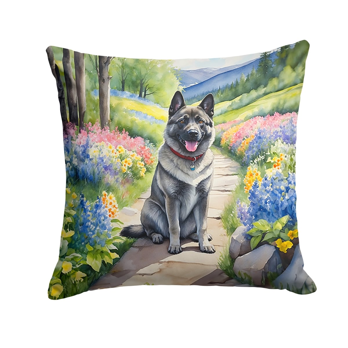 DAC6679PW1818 18 x 18 in. Norwegian Elkhound Spring Path Throw Pillow