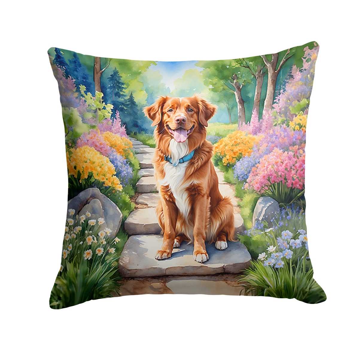 DAC6681PW1818 18 x 18 in. Nova Scotia Duck Tolling Retriever Spring Path Throw Pillow