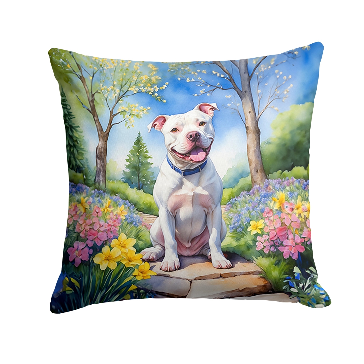 DAC6687PW1818 18 x 18 in. Pit Bull Terrier Spring Path Throw Pillow
