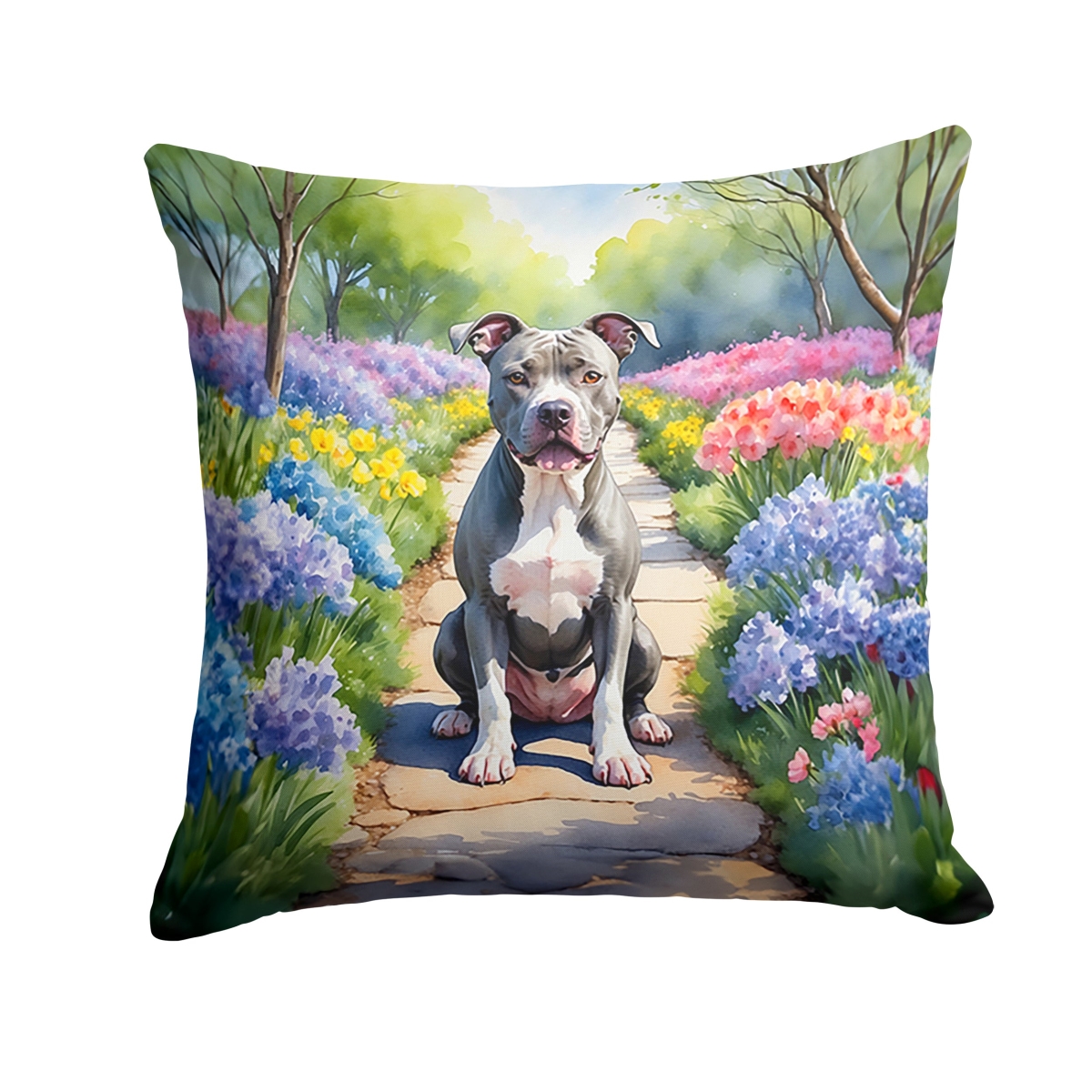 DAC6688PW1818 18 x 18 in. Pit Bull Terrier Spring Path Throw Pillow