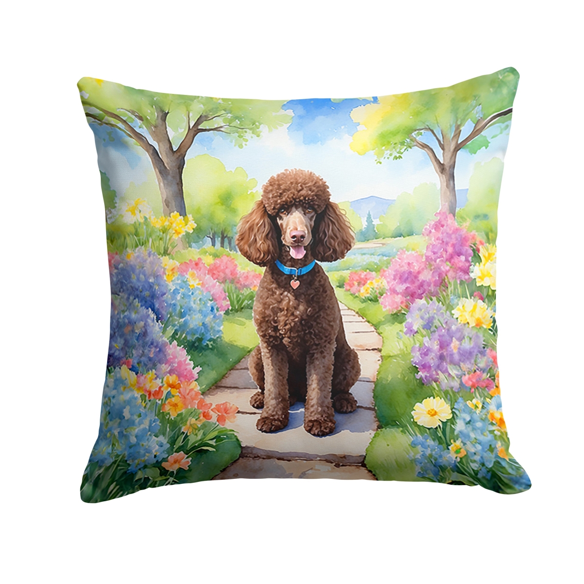 DAC6694PW1818 18 x 18 in. Chocolate Poodle Spring Path Throw Pillow