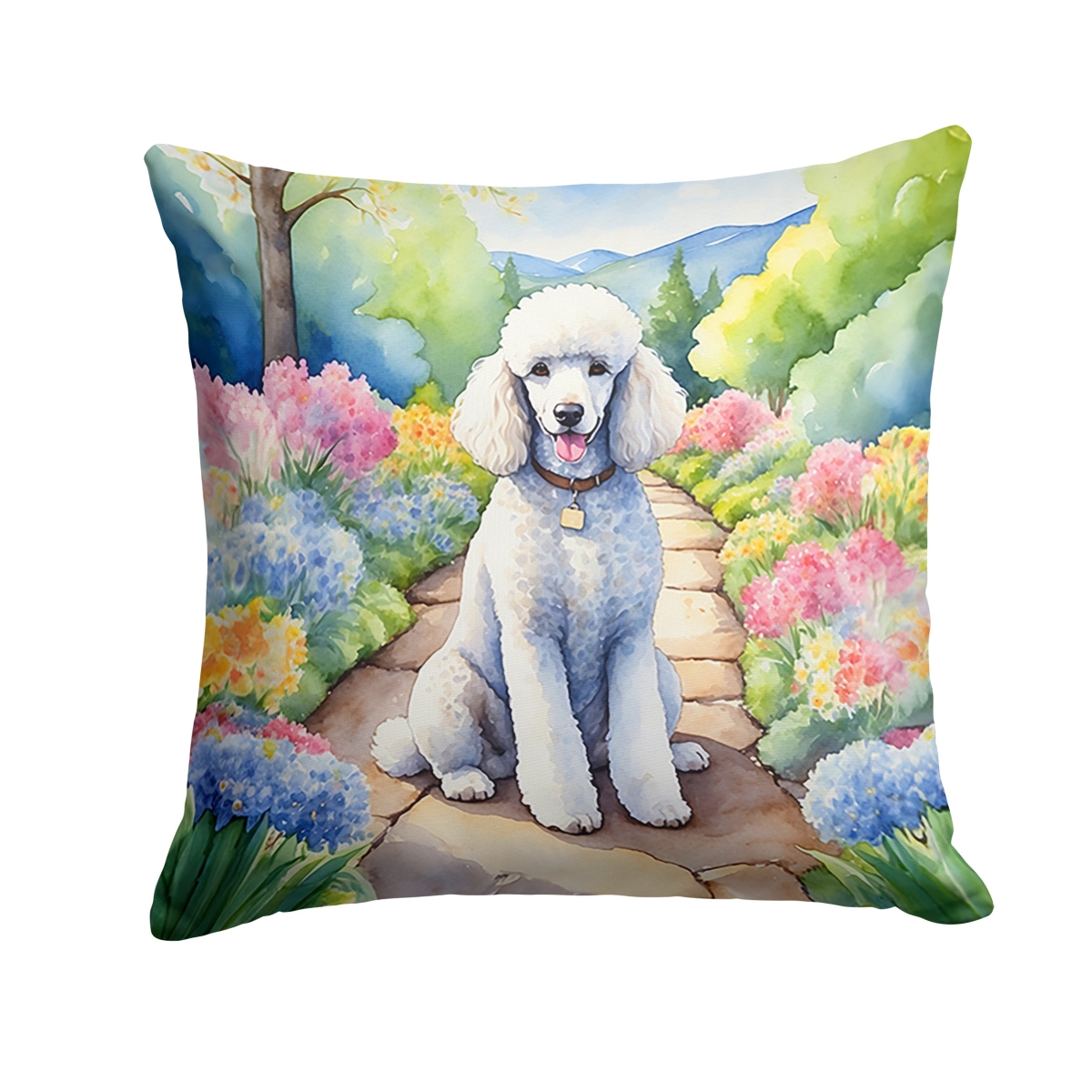DAC6696PW1818 18 x 18 in. White Poodle Spring Path Throw Pillow