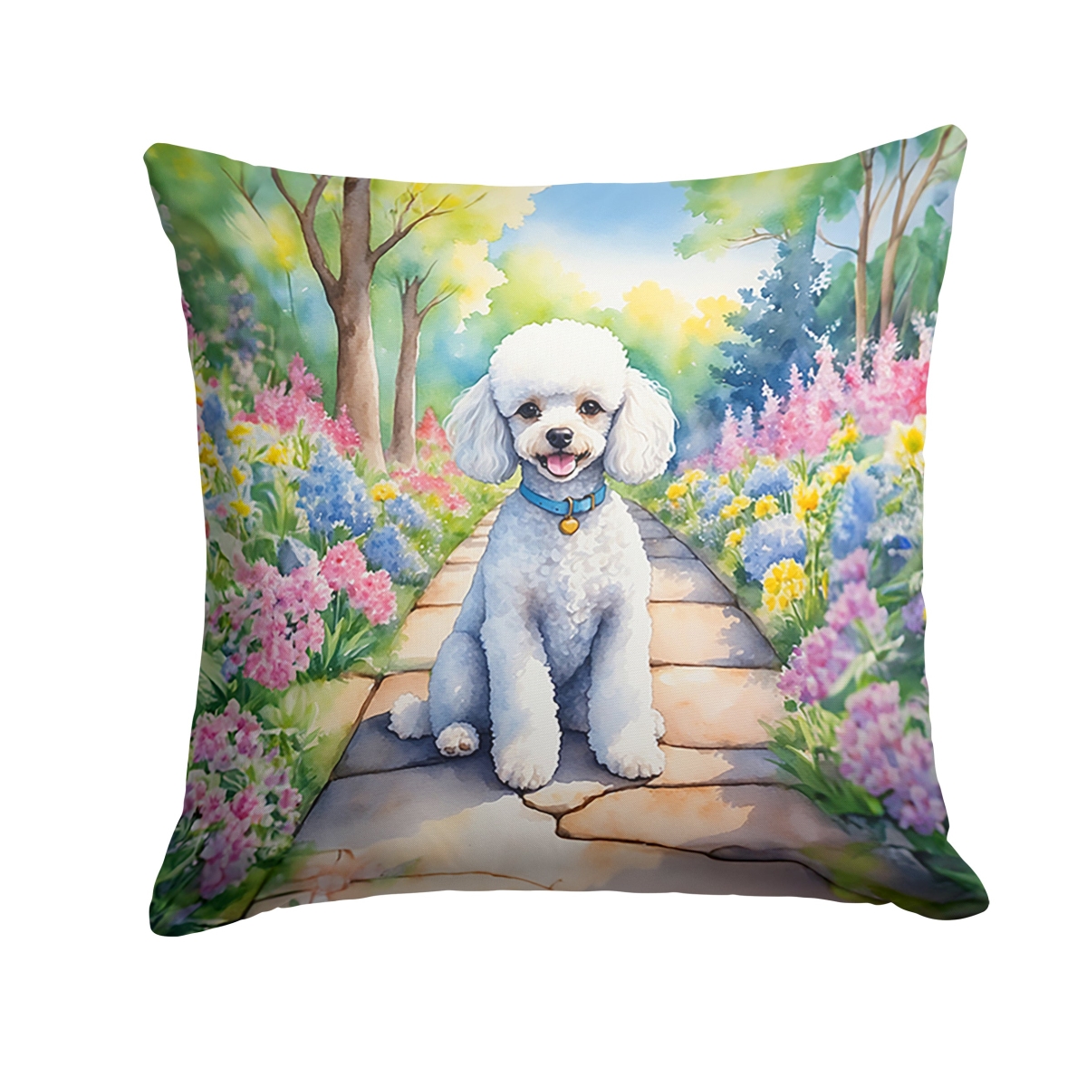 DAC6697PW1818 18 x 18 in. White Poodle Spring Path Throw Pillow