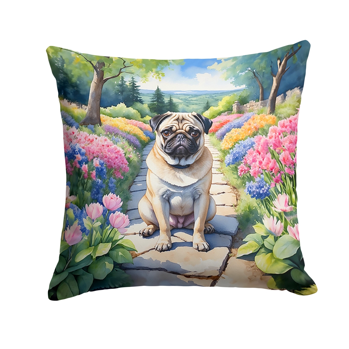 DAC6699PW1818 18 x 18 in. Pug Spring Path Throw Pillow