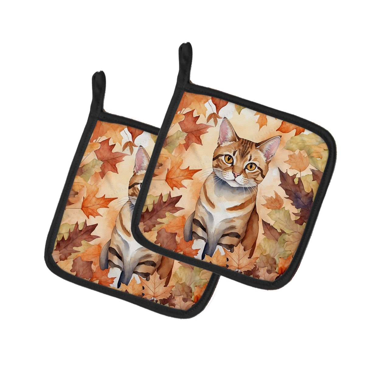DAC7136PTHD 7.5 x 7.5 in. German Rex Cat in Fall Leaves Pot Holders - Set of 2