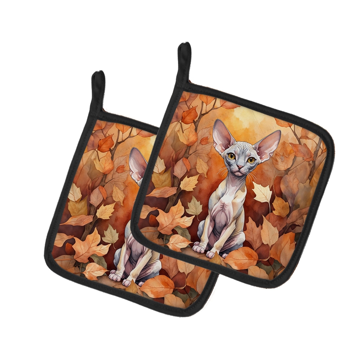 DAC7151PTHD 7.5 x 7.5 in. Minskin Cat in Fall Leaves Pot Holders - Set of 2