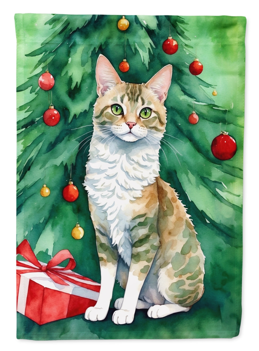 DAC7239GF 15.5 x 11.25 in. Oregon Rex Cat by the Christmas Tree Garden Flag
