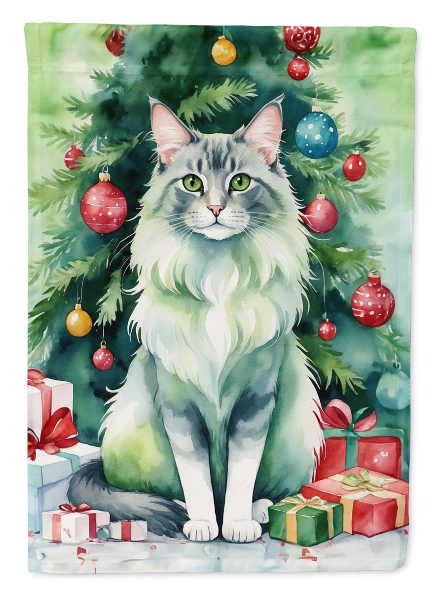 DAC7240GF 15.5 x 11.25 in. Oriental Longhair Cat by the Christmas Tree Garden Flag