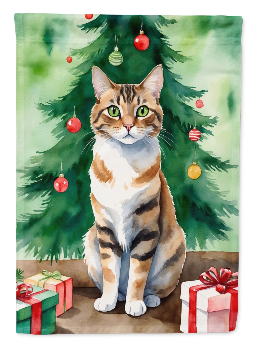 DAC7242GF 15.5 x 11.25 in. Owyhee Bob Cat by the Christmas Tree Garden Flag