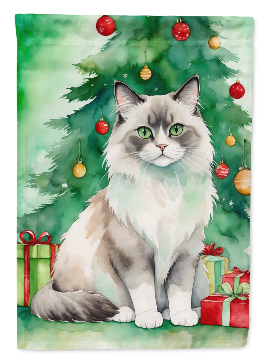 DAC7249GF 15.5 x 11.25 in. Ragdoll Cat by the Christmas Tree Garden Flag