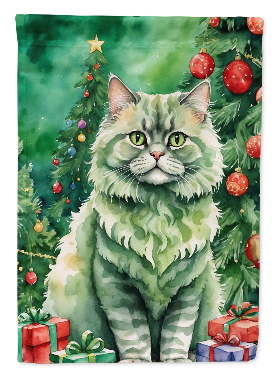 DAC7254GF 15.5 x 11.25 in. Selkirk Rex Cat by the Christmas Tree Garden Flag