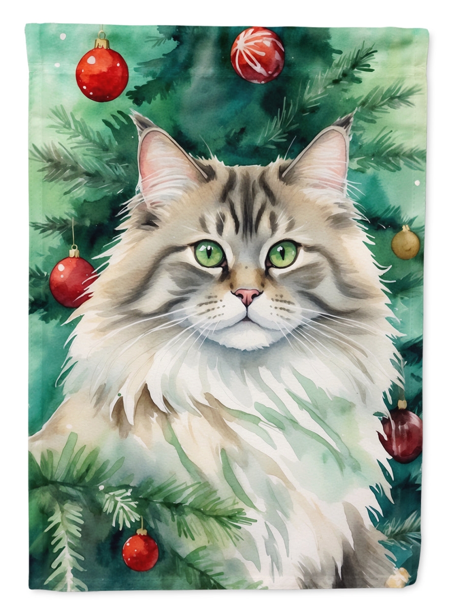 DAC7257GF 15.5 x 11.25 in. Siberian Cat by the Christmas Tree Garden Flag