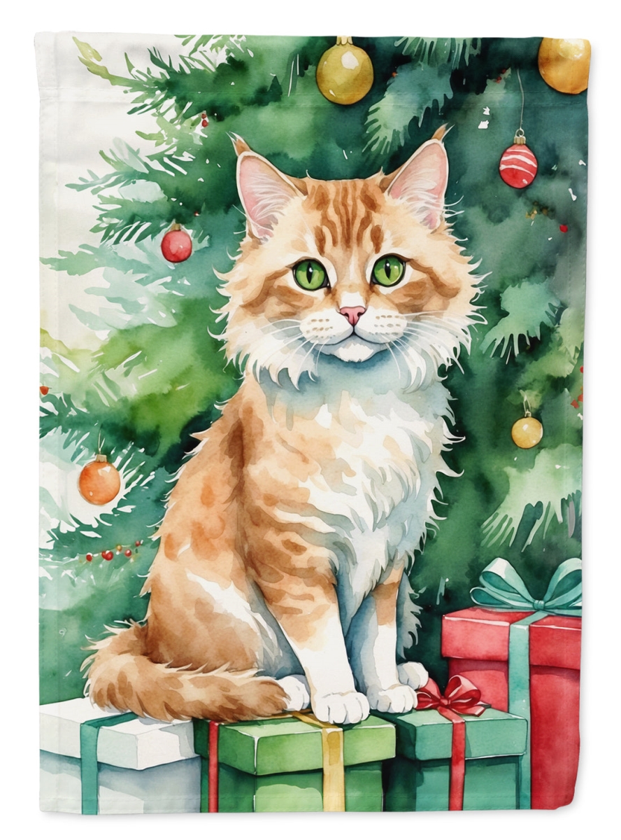 DAC7258GF 15.5 x 11.25 in. Skookum Cat by the Christmas Tree Garden Flag