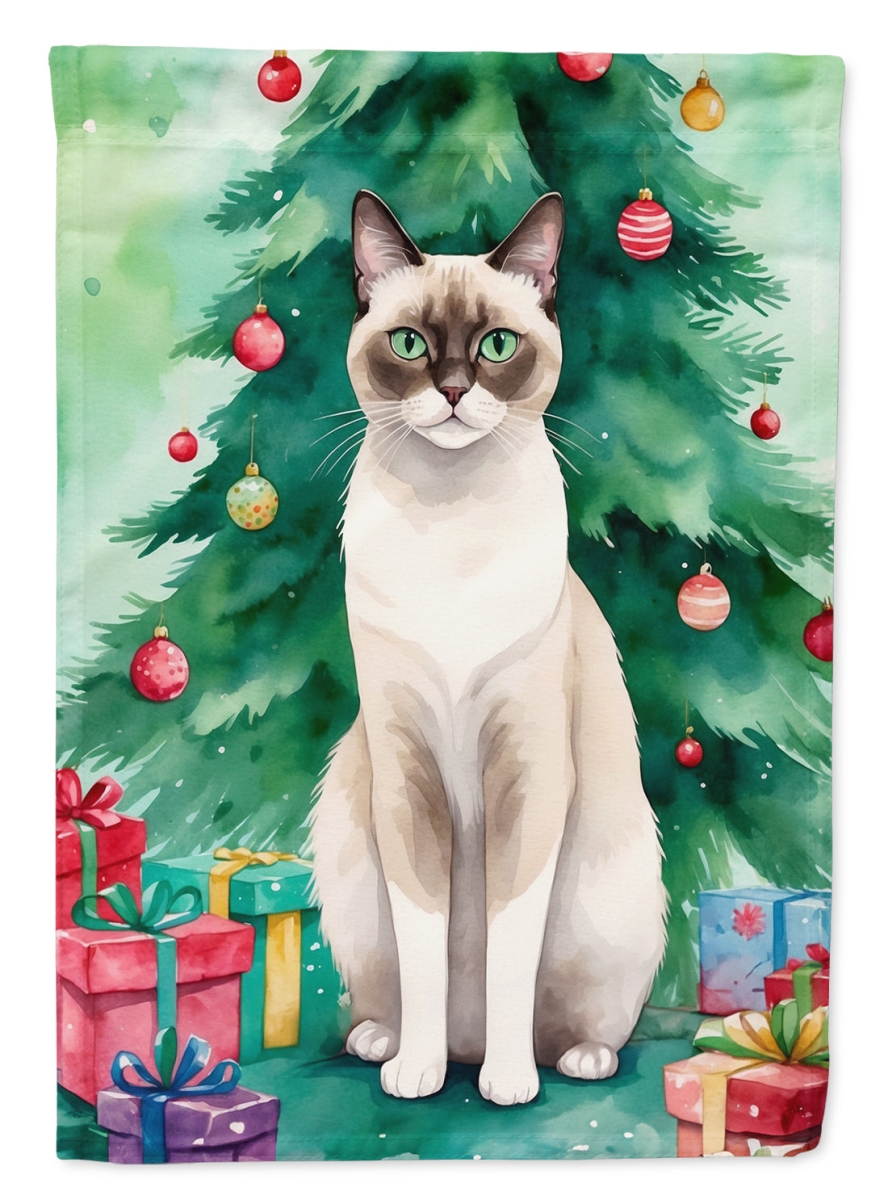 DAC7259GF 15.5 x 11.25 in. Snowshoe Cat by the Christmas Tree Garden Flag
