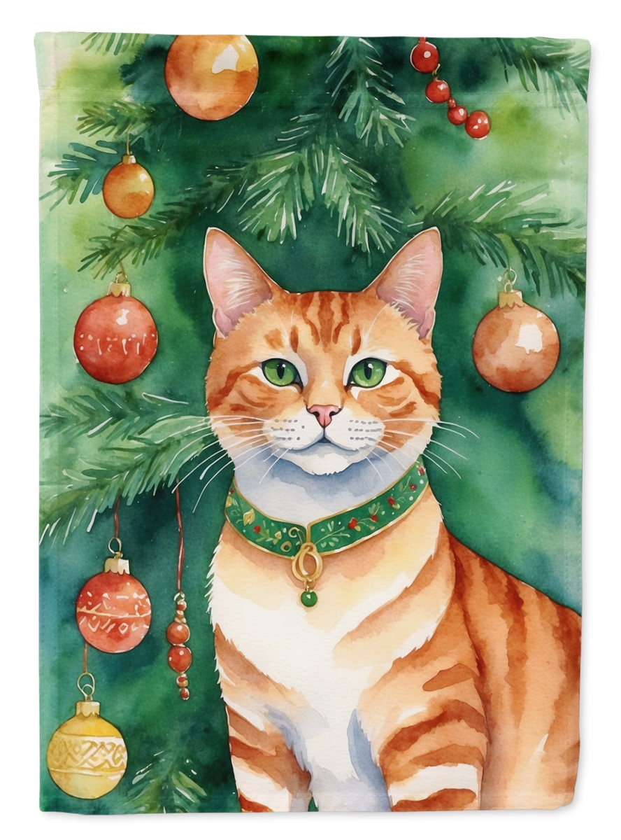 DAC7263GF 15.5 x 11.25 in. Suphalak Cat by the Christmas Tree Garden Flag