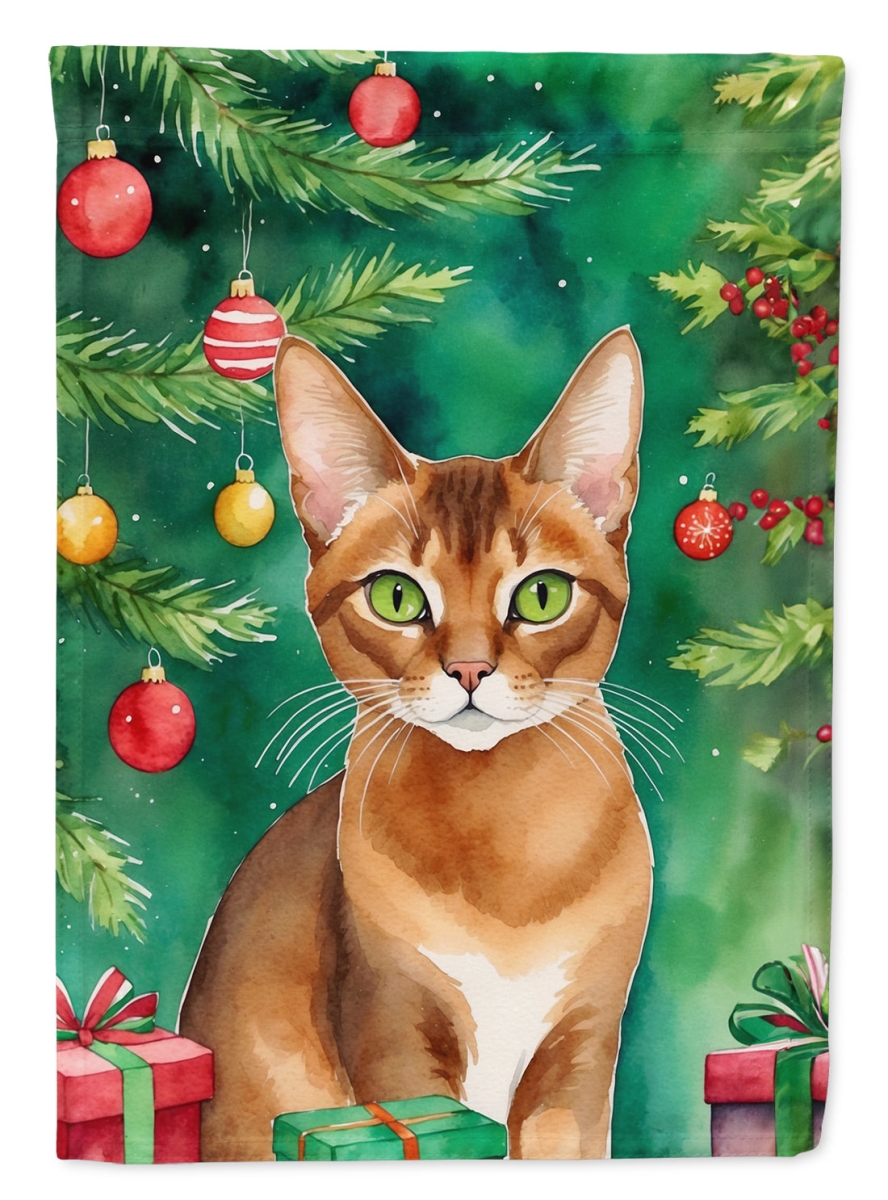 DAC7186CHF 40 x 28 in. Abyssinian Cat by the Christmas Tree House Flag