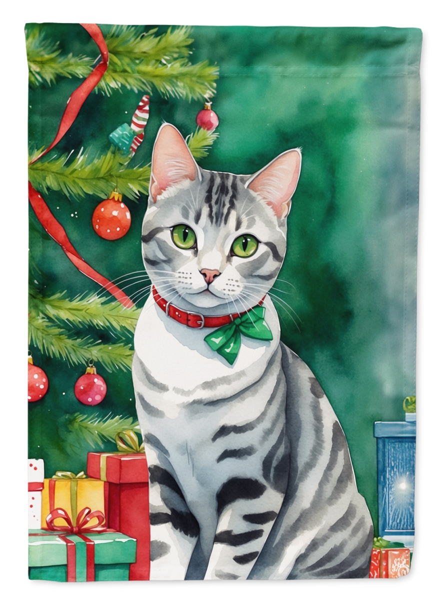 DAC7191CHF 40 x 28 in. American Shorthair Cat by the Christmas Tree House Flag