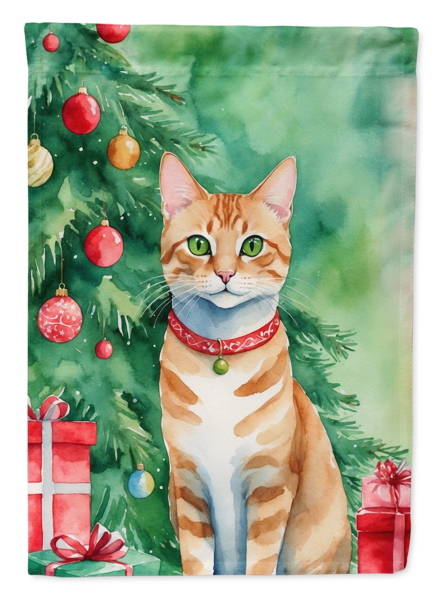 DAC7193CHF 40 x 28 in. Arabian Mau Cat by the Christmas Tree House Flag