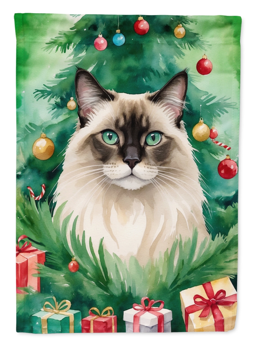 DAC7196CHF 40 x 28 in. Balinese Cat by the Christmas Tree House Flag