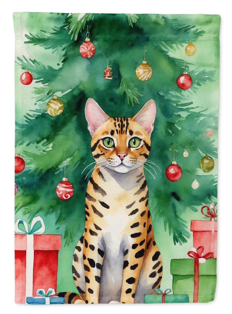 DAC7197CHF 40 x 28 in. Bengal Cat by the Christmas Tree House Flag