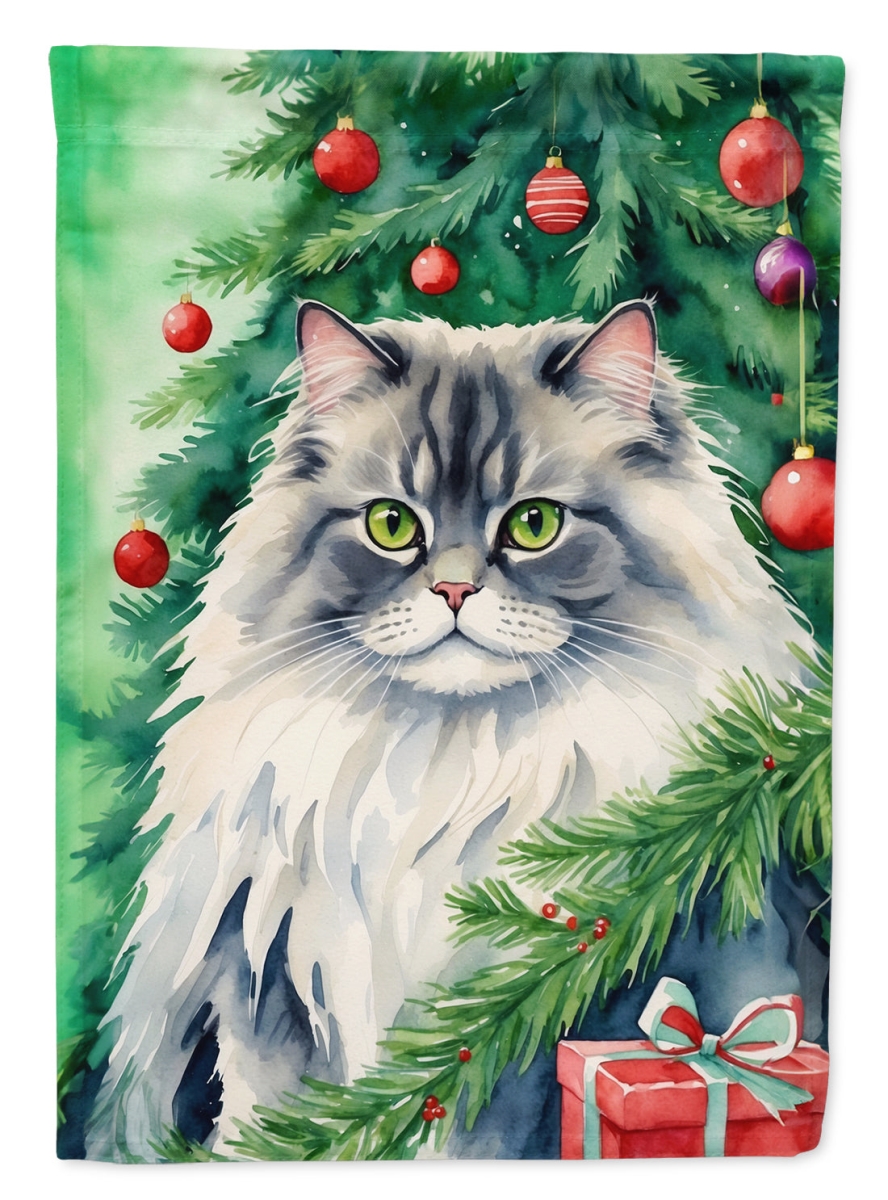 DAC7199CHF 40 x 28 in. British Longhair Cat by the Christmas Tree House Flag