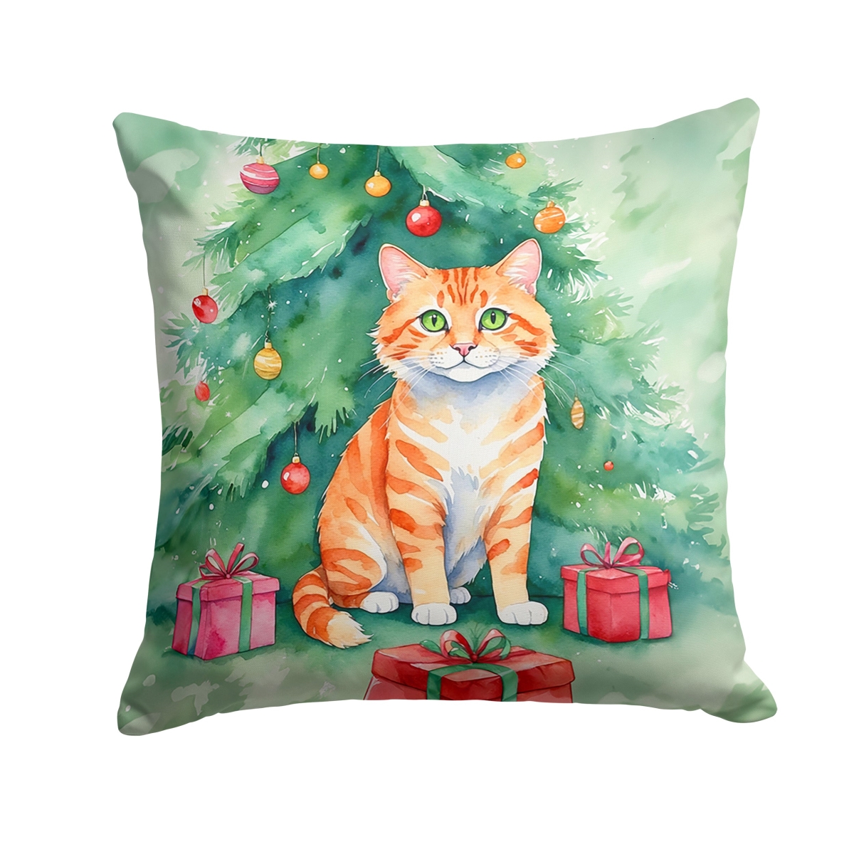DAC7205PW1818 18 x 18 in. Cheetoh Cat by the Christmas Tree Throw Pillow