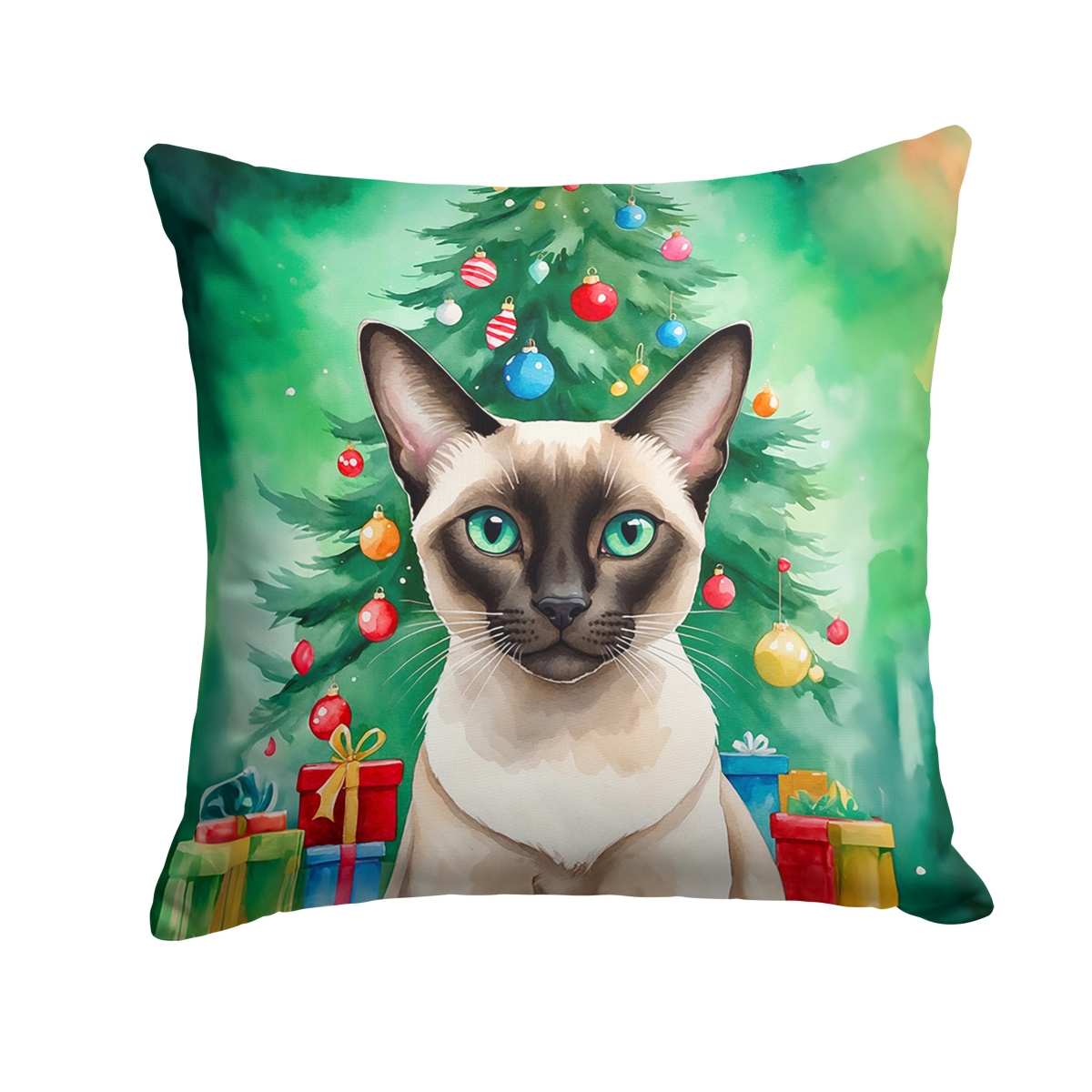 DAC7207PW1818 18 x 18 in. Colorpoint Shorthair Cat by the Christmas Tree Throw Pillow