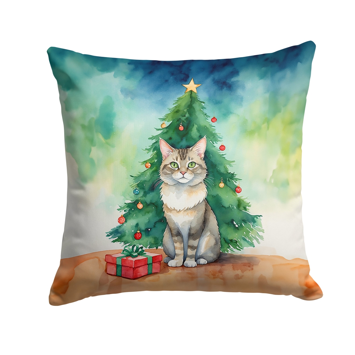 DAC7212PW1818 18 x 18 in. Dwelf Cat by the Christmas Tree Throw Pillow