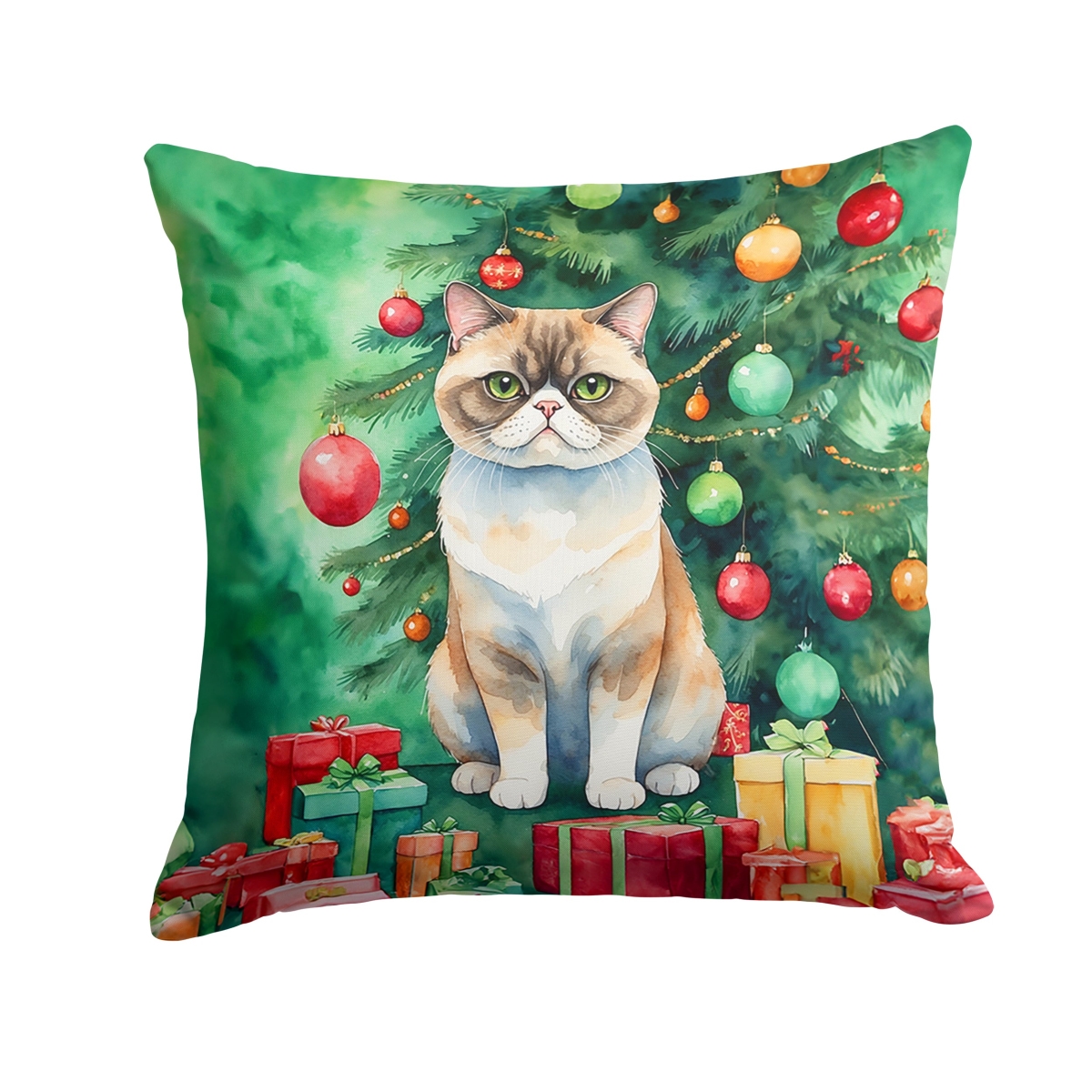 DAC7215PW1818 18 x 18 in. Exotic Shorthair Cat by the Christmas Tree Throw Pillow