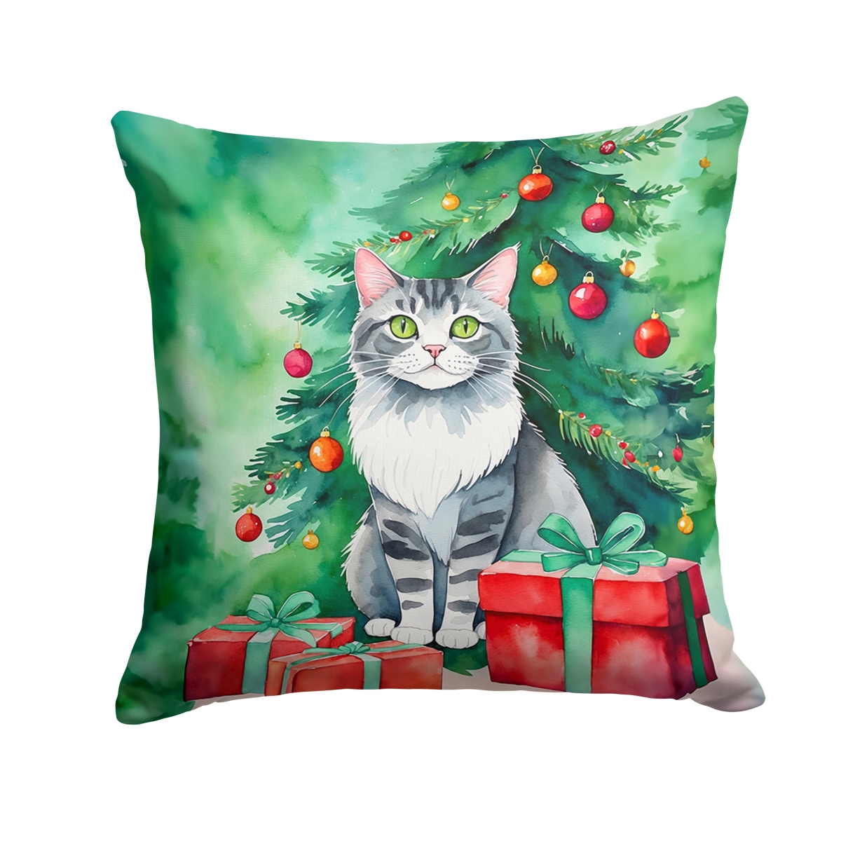 DAC7216PW1818 18 x 18 in. Foldex Exotic Fold Cat by the Christmas Tree Throw Pillow