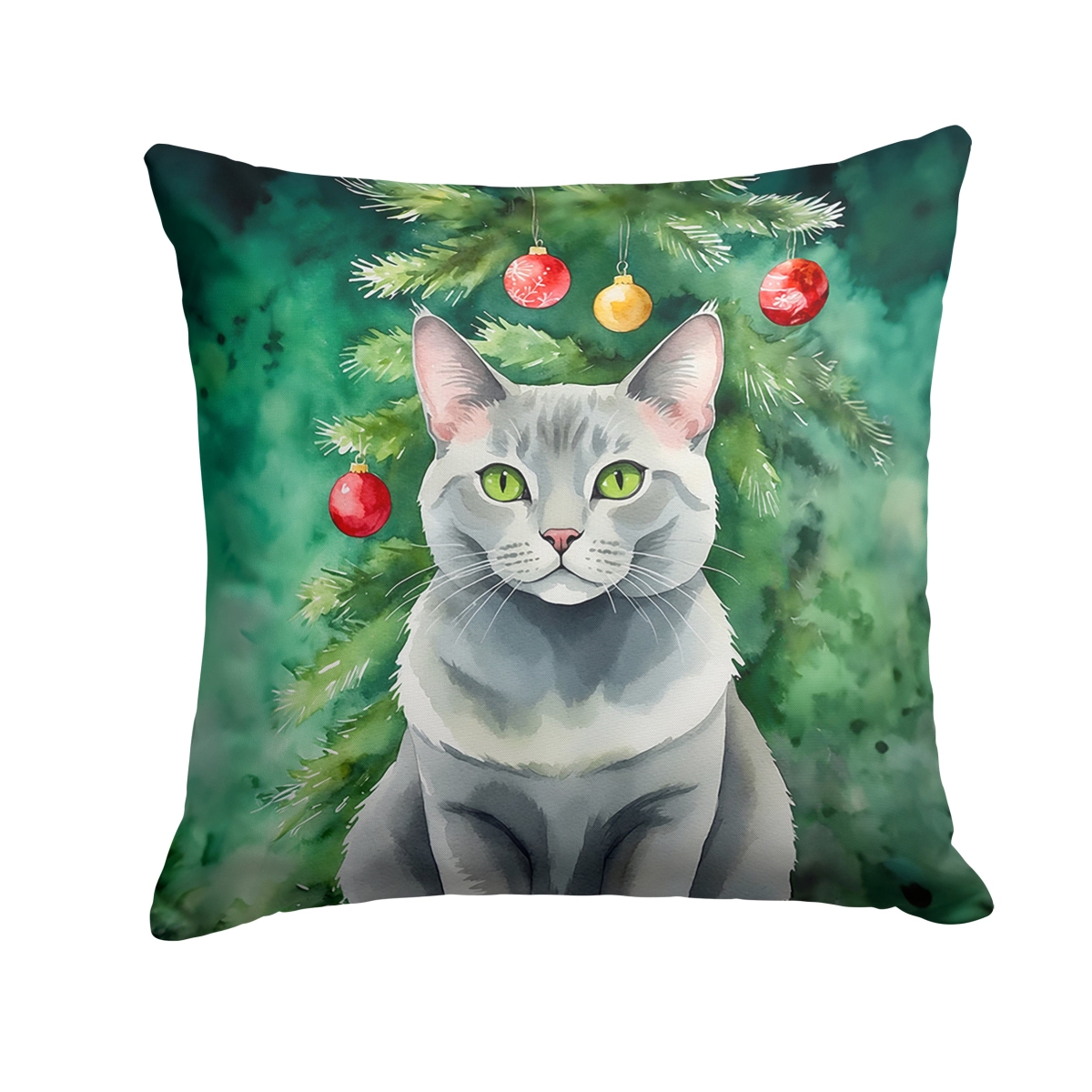 DAC7224PW1818 18 x 18 in. Korat Cat by the Christmas Tree Throw Pillow
