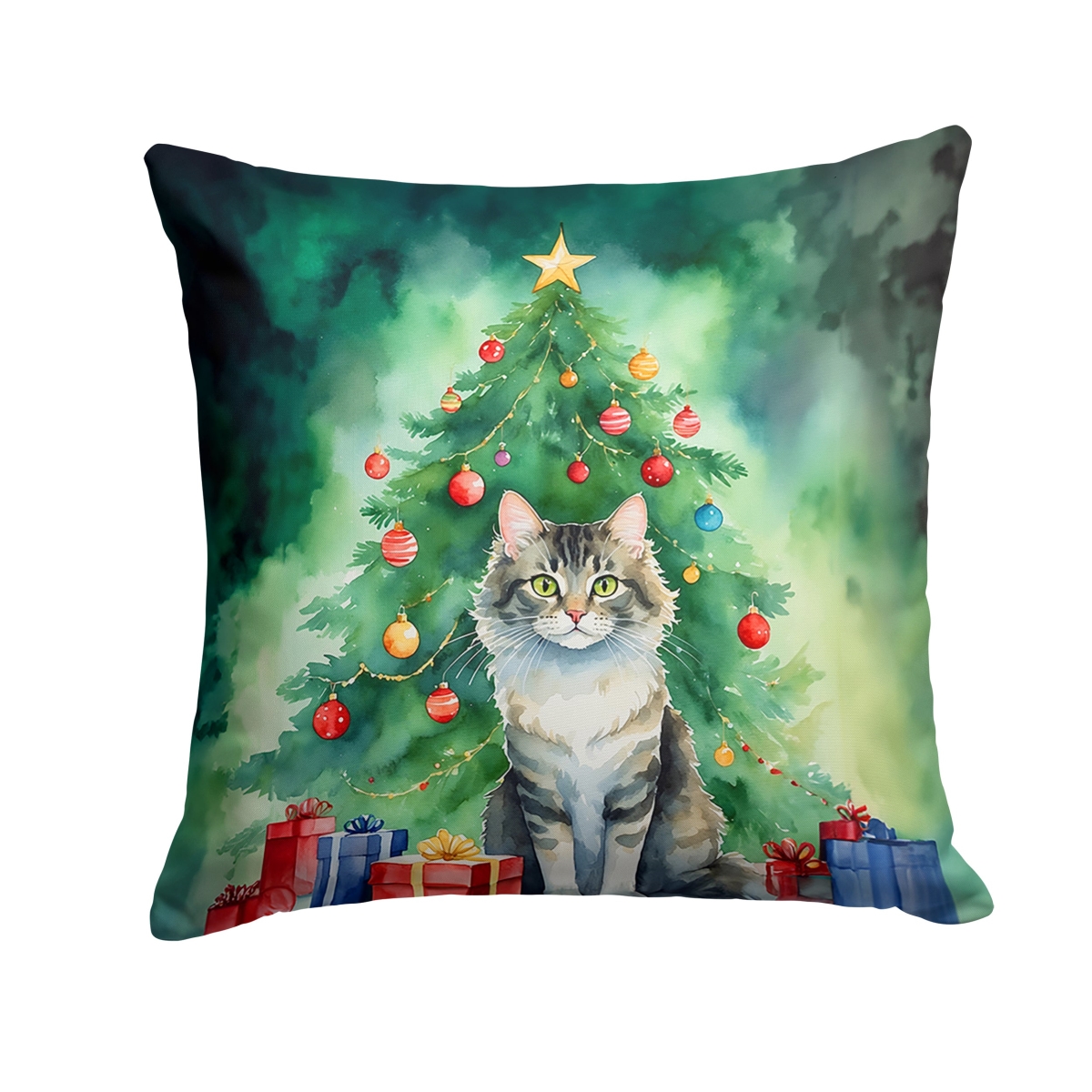 DAC7227PW1818 18 x 18 in. La Perm Cat by the Christmas Tree Throw Pillow