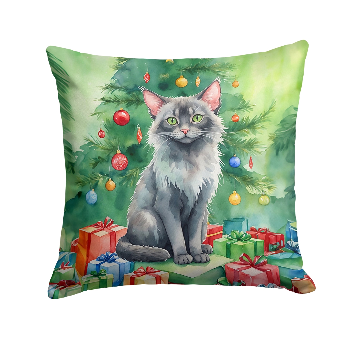DAC7229PW1818 18 x 18 in. Lykoi Cat by the Christmas Tree Throw Pillow