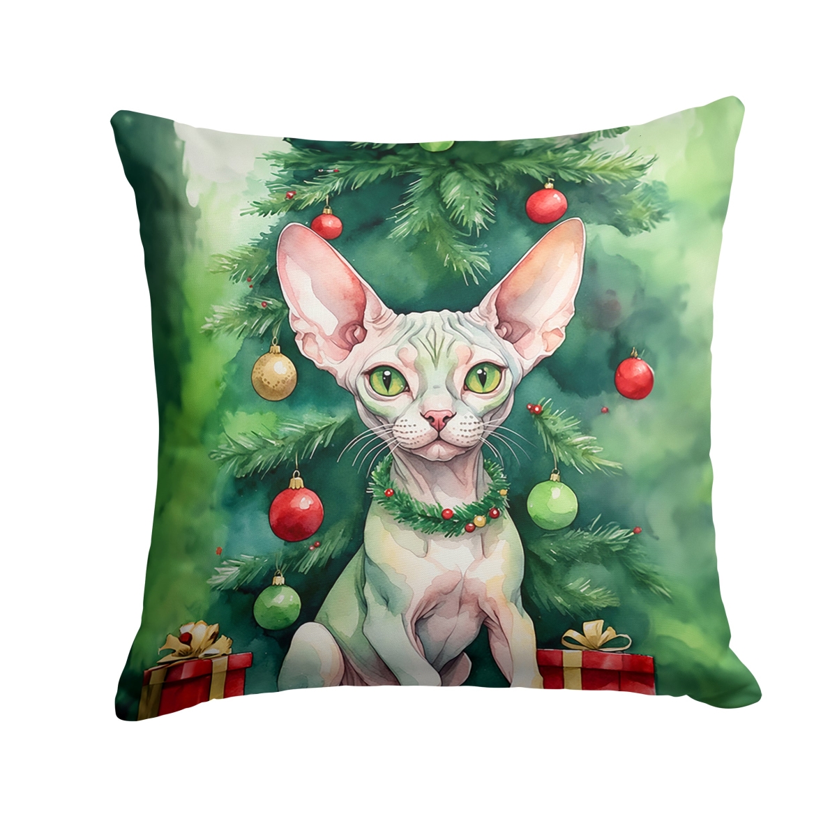DAC7233PW1818 18 x 18 in. Minskin Cat by the Christmas Tree Throw Pillow