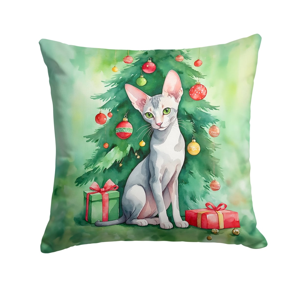 DAC7241PW1818 18 x 18 in. Oriental Shorthair Cat by the Christmas Tree Throw Pillow