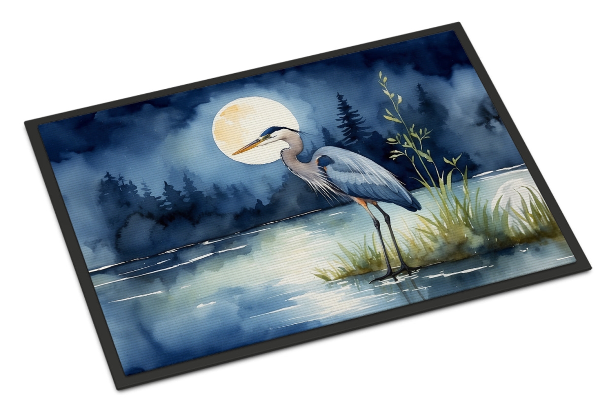 DAC7493MAT 18 x 27 in. Blue Heron Under the Moonlight Doormat