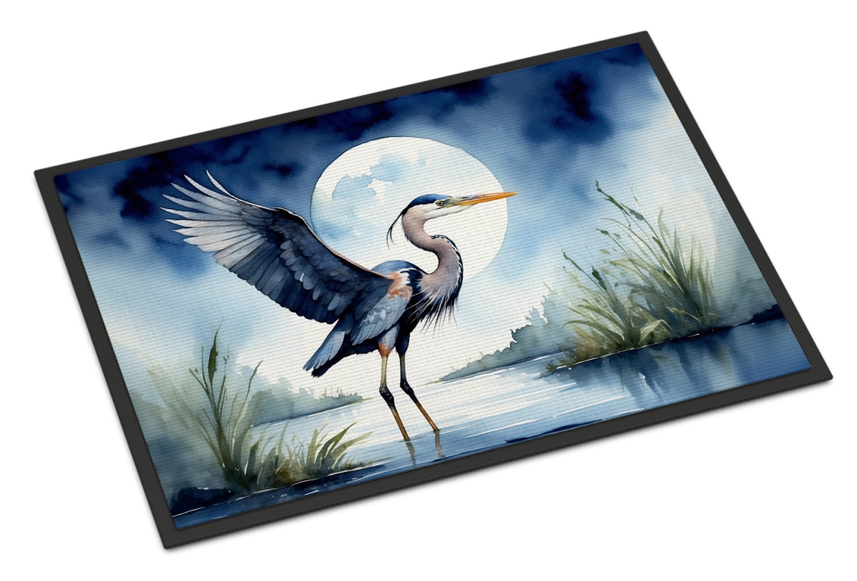 DAC7496MAT 18 x 27 in. Blue Heron Under the Moonlight Doormat