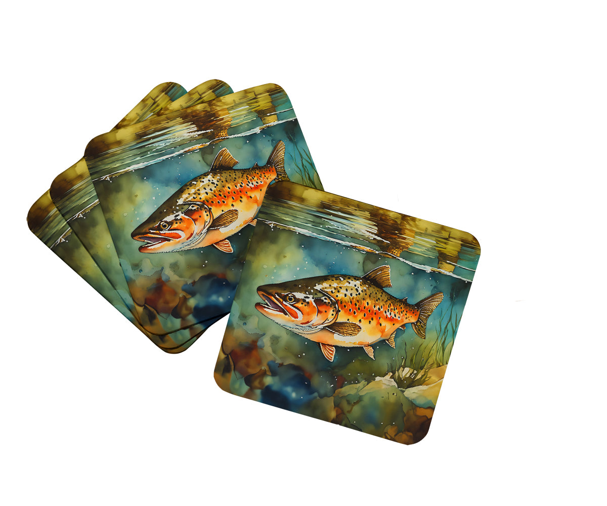 Brown Trout Foam Coasters - Multicolor - Set of 4 - Durable Design