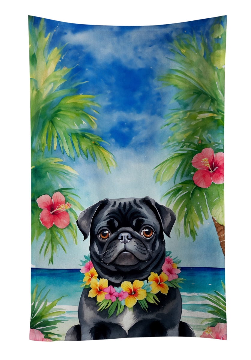 DAC6502KTWL 25 x 15 in. Black Pug Luau Kitchen Towel