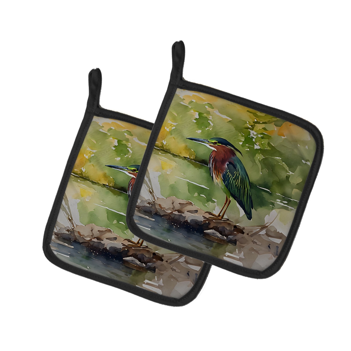 DAC3230PTHD 7.5 x 7.5 in. Green Heron Pot Holders - Set of 2