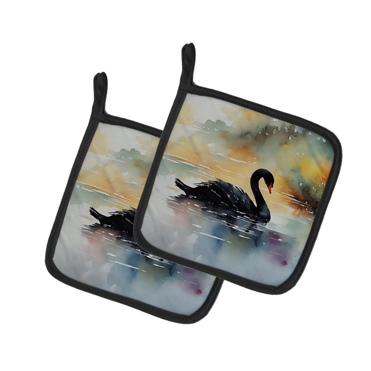 DAC3270PTHD 7.5 x 7.5 in. Black Swan Pot Holders - Set of 2