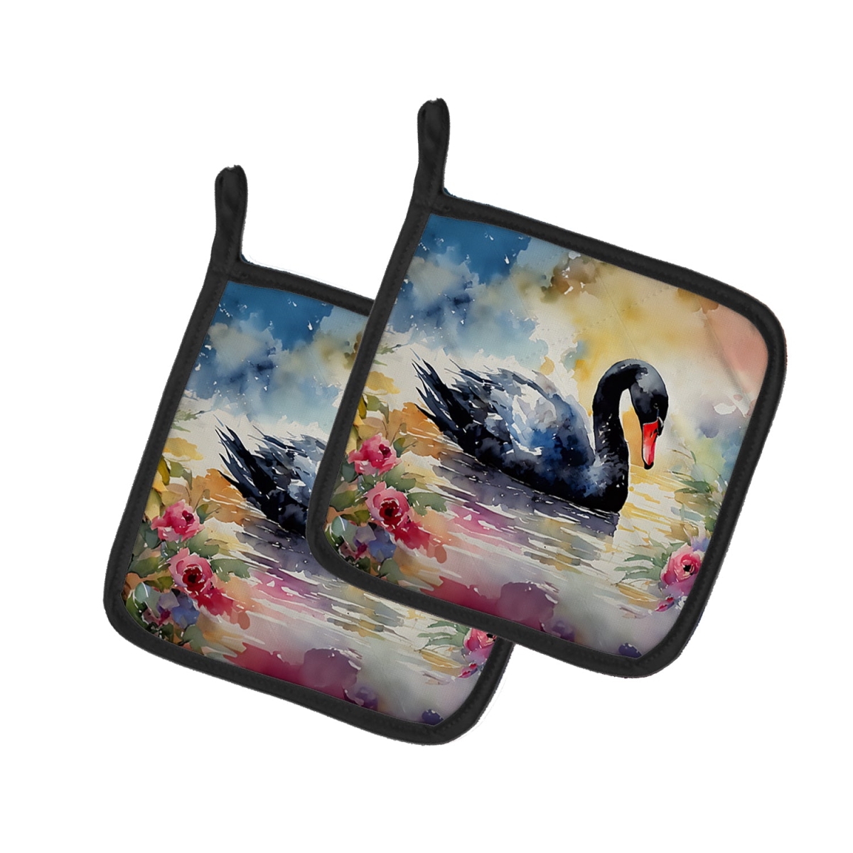 DAC3272PTHD 7.5 x 7.5 in. Black Swan Pot Holders - Set of 2