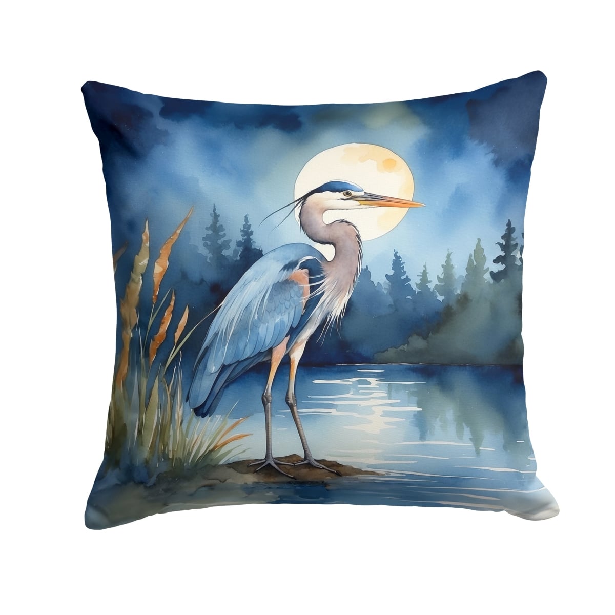 DAC7492PW1818 18 x 18 in. Blue Heron Under the Moonlight Throw Pillow