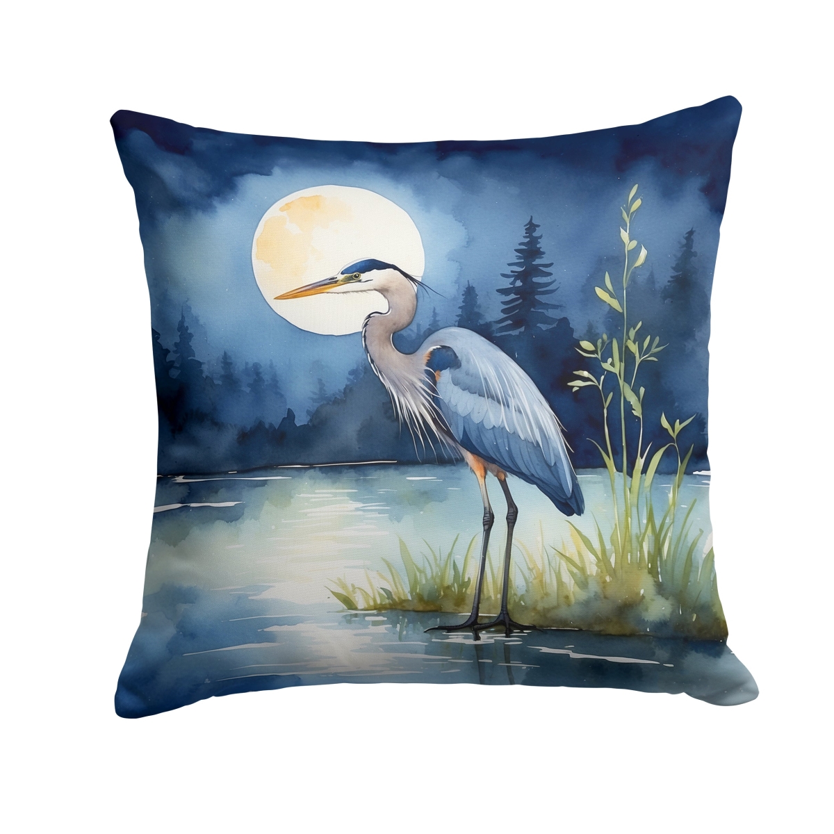 DAC7493PW1818 18 x 18 in. Blue Heron Under the Moonlight Throw Pillow