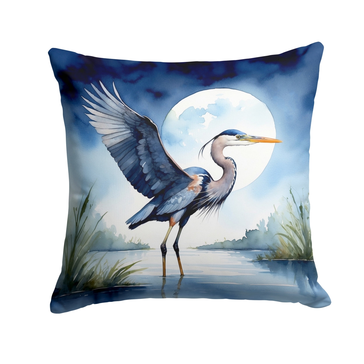 DAC7496PW1818 18 x 18 in. Blue Heron Under the Moonlight Throw Pillow