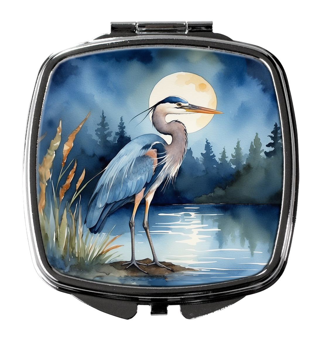 DAC7492SCM 3 x 2.75 in. Blue Heron Under the Moonlight Compact Mirror