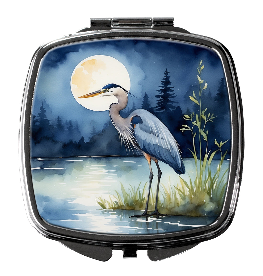 DAC7493SCM 3 x 2.75 in. Blue Heron Under the Moonlight Compact Mirror
