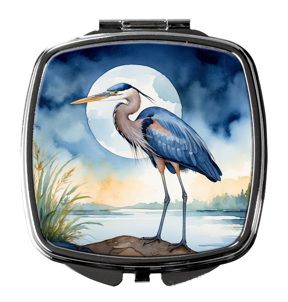 DAC7494SCM 3 x 2.75 in. Blue Heron Under the Moonlight Compact Mirror